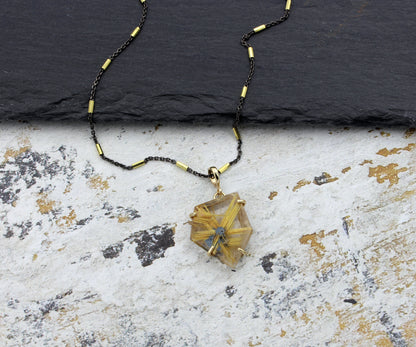 Bar Black Rhodium and Gold Cable Chain