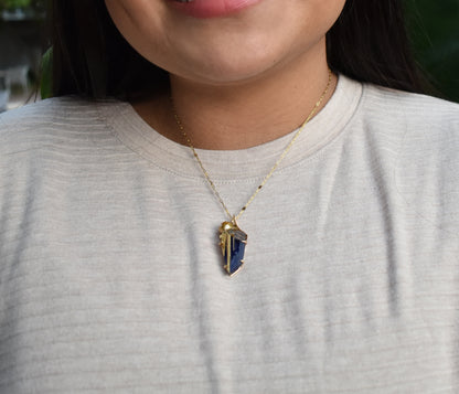 Curved Pearl Rutilated Quartz Lapis Necklace