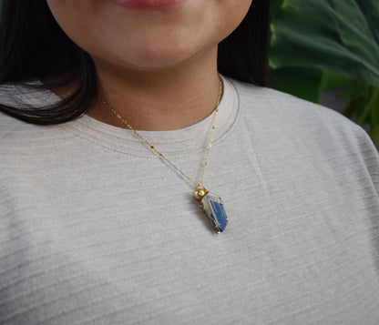 Curved Pearl Rutilated Quartz Lapis Necklace