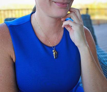 Curved Pearl Rutilated Quartz Lapis Necklace