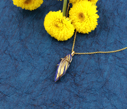 Angular Rutilated Quartz Lapis Gold Necklace