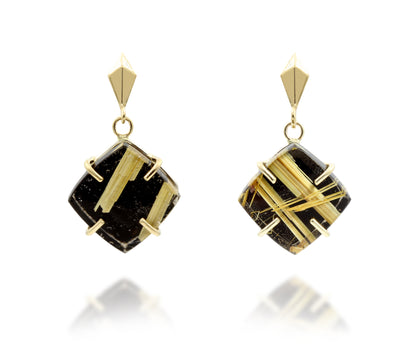 Triangle Rutilated Quartz Black Onyx Earrings