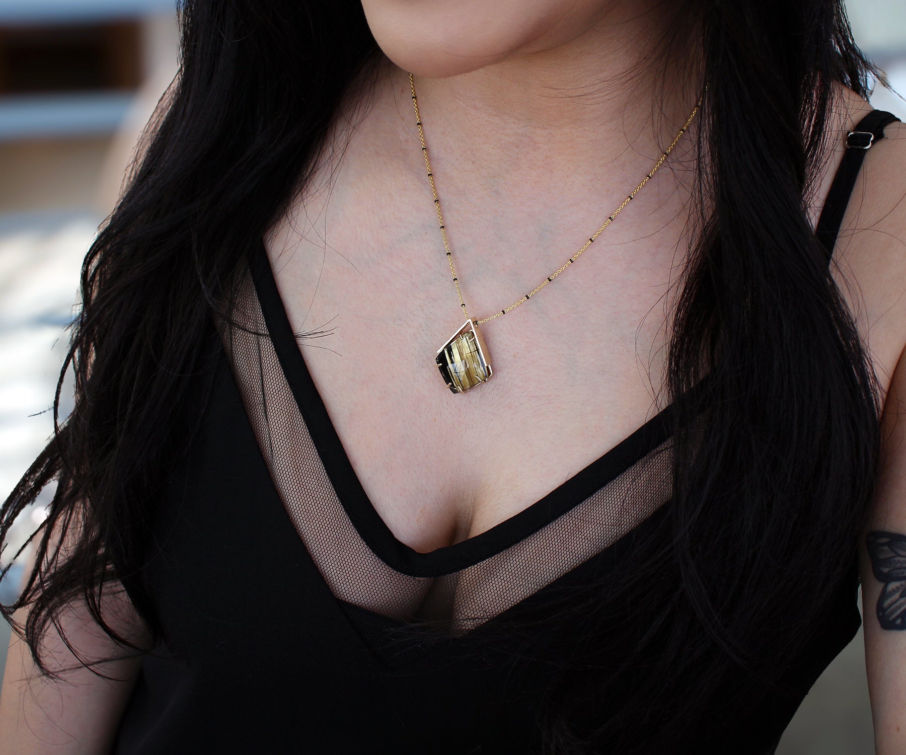 Beaded Diamond Cut Black Gold Cable Chain