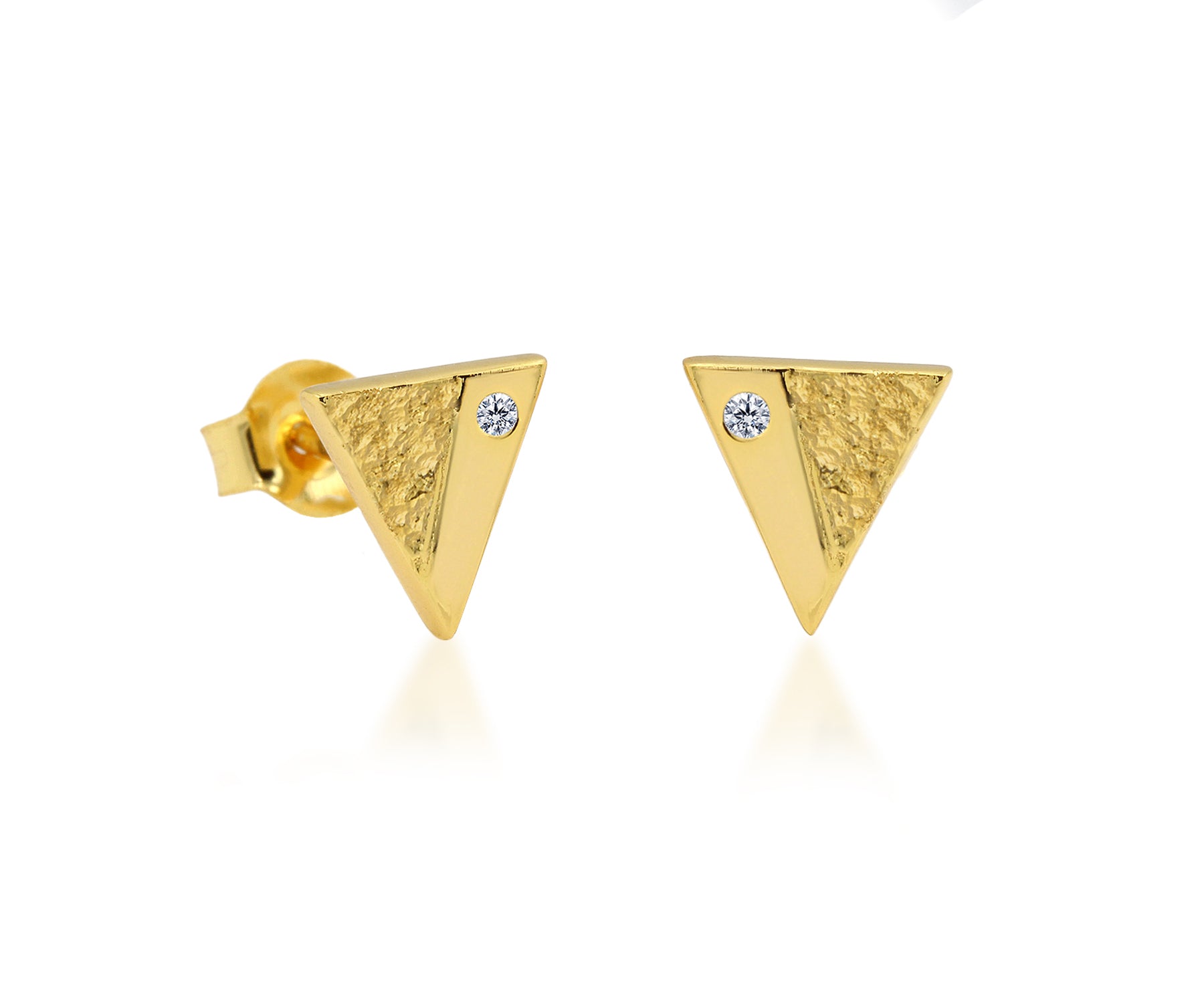 Hammered Small Triangle Crystal Gold Stud Earrings