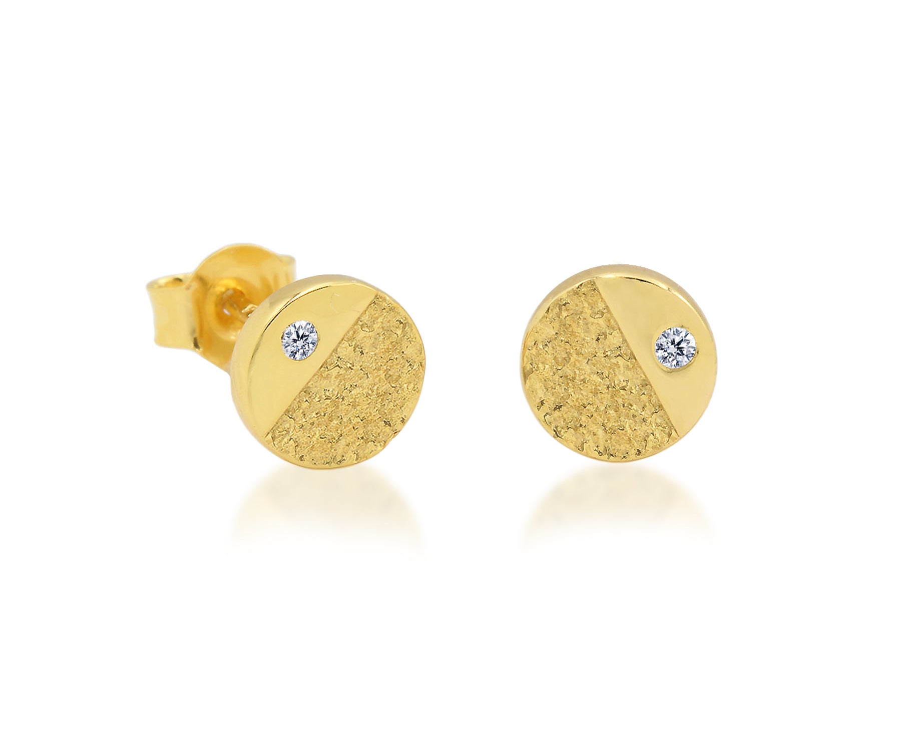 Hammered Small Round Crystal Gold Stud Earrings