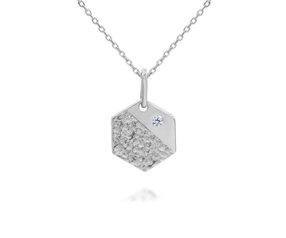 Hammered Small Hexagon Crystal Silver Earrings
