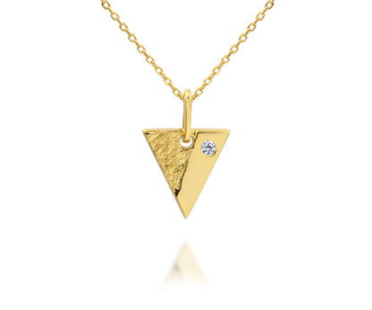 Hammered Small Triangle Crystal Gold Necklace