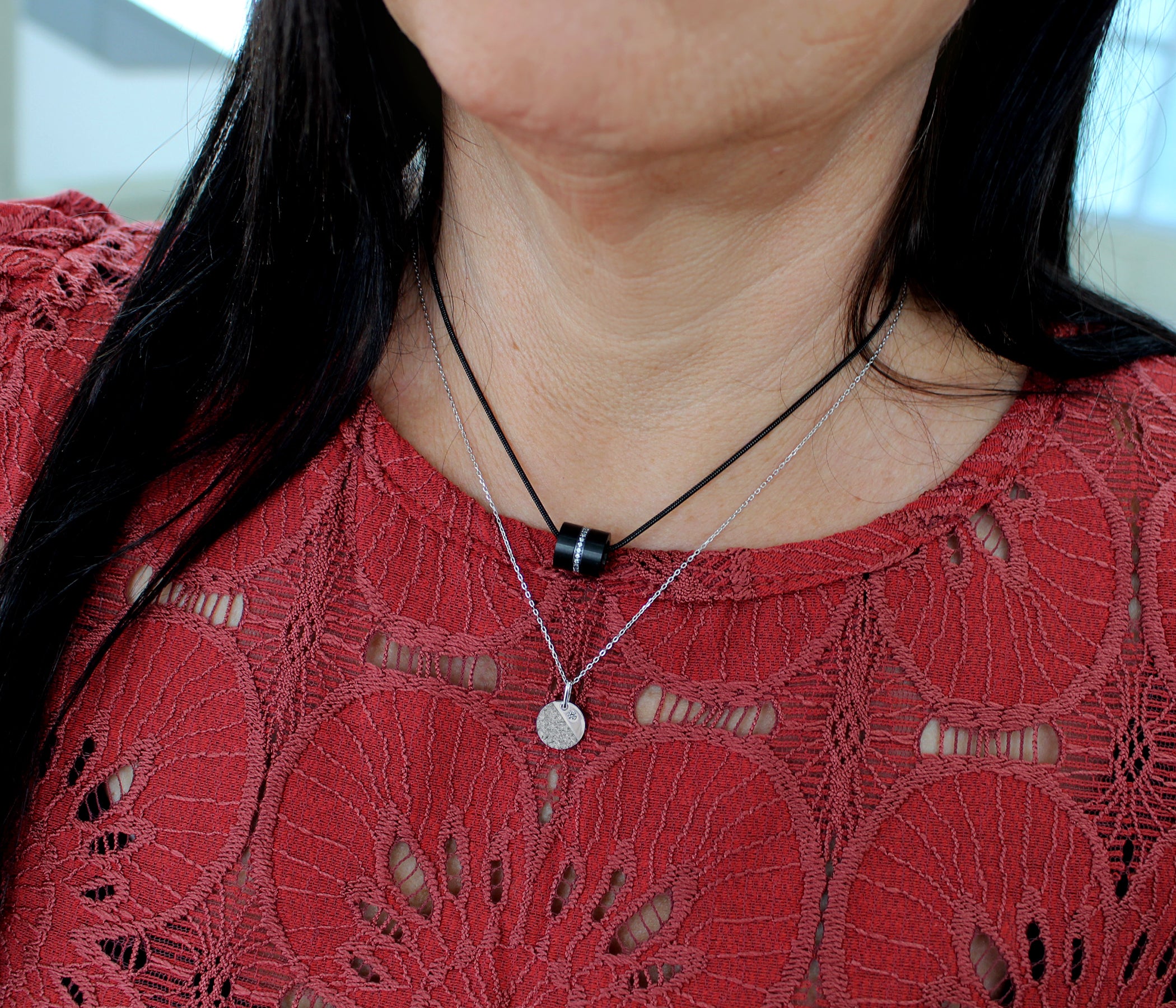 Hammered Small Round Crystal Silver Necklace