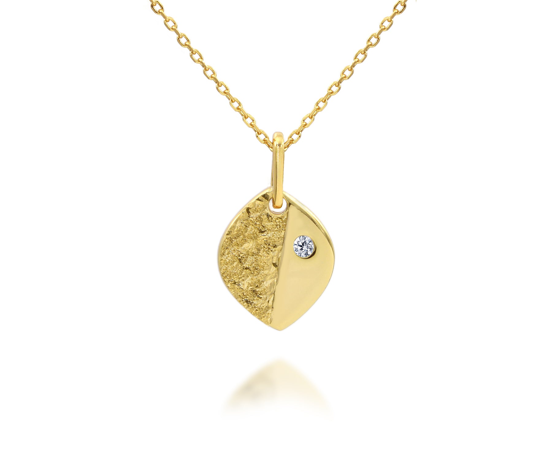 Hammered Small Marquise Crystal Gold Necklace