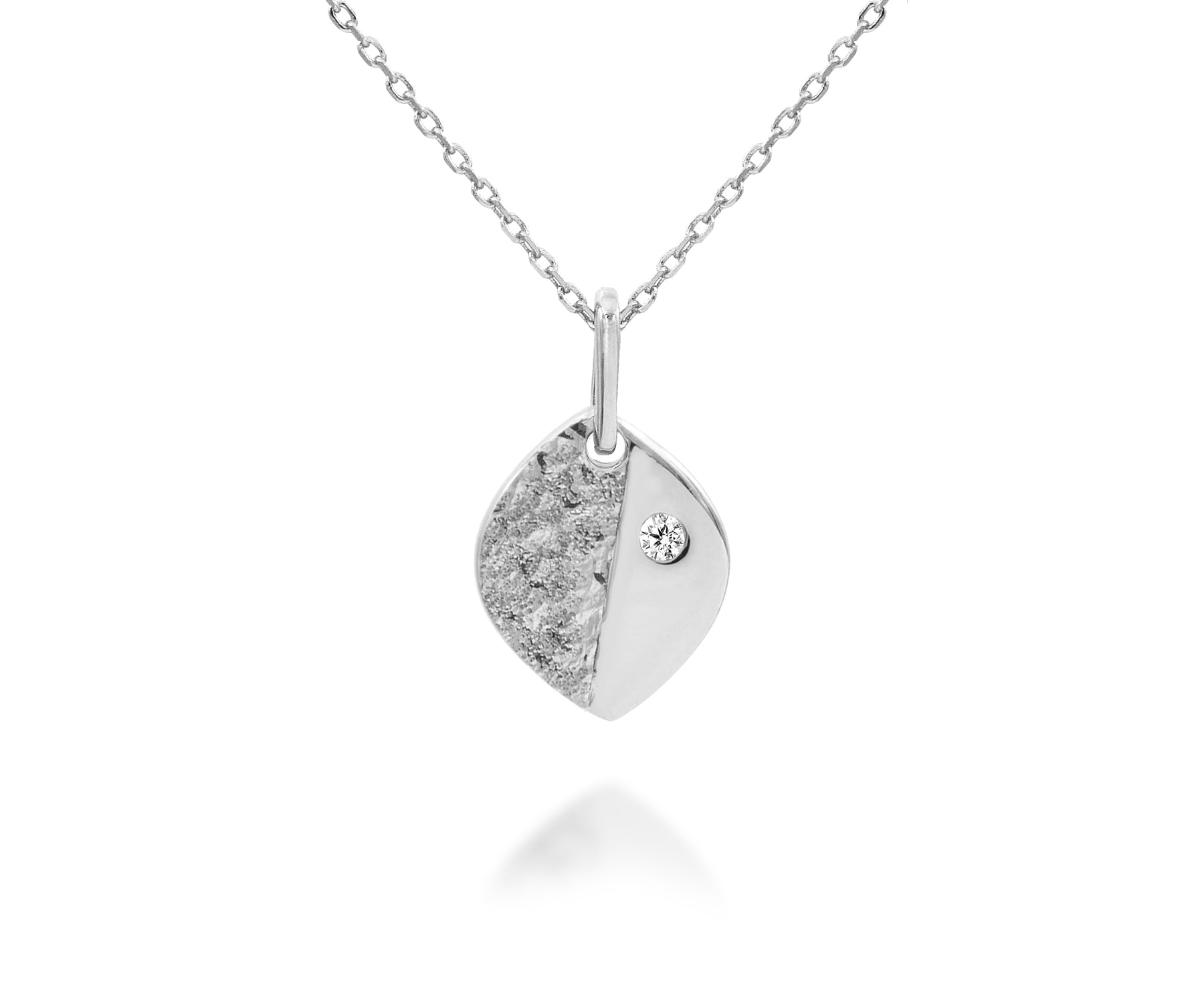 Hammered Small Marquise Crystal Silver Necklace