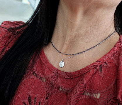 Hammered Small Marquise Crystal Silver Necklace