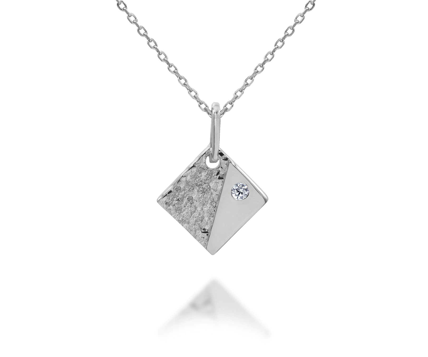 Hammered Small Square Crystal Silver Necklace