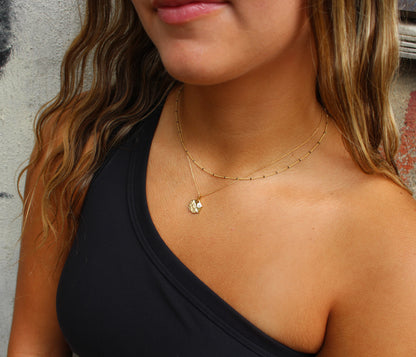 Hammered Small Hexagon Crystal Gold Necklace