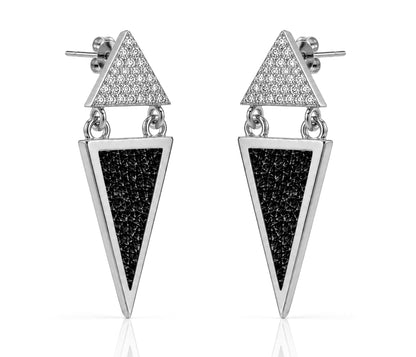 Double Triangle Leather Inlay Silver Earrings