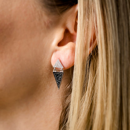 Double Triangle Leather Inlay Silver Earrings