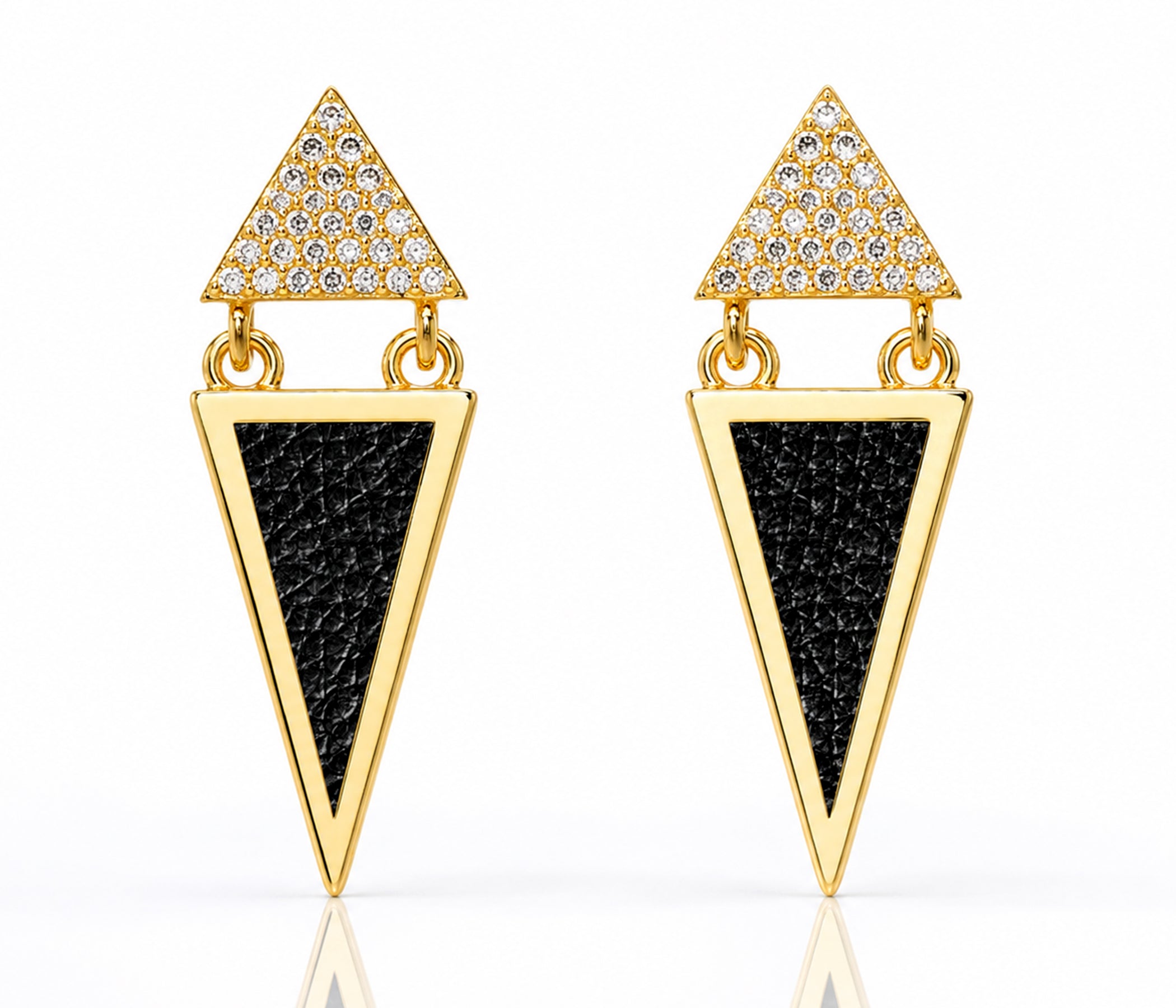 Double Triangle Leather Inlay Gold Earrings