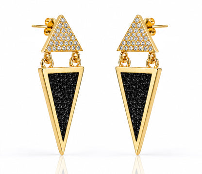 Double Triangle Leather Inlay Gold Earrings