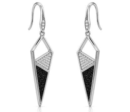 Dagger Leather Inlay Crystal Silver Earrings