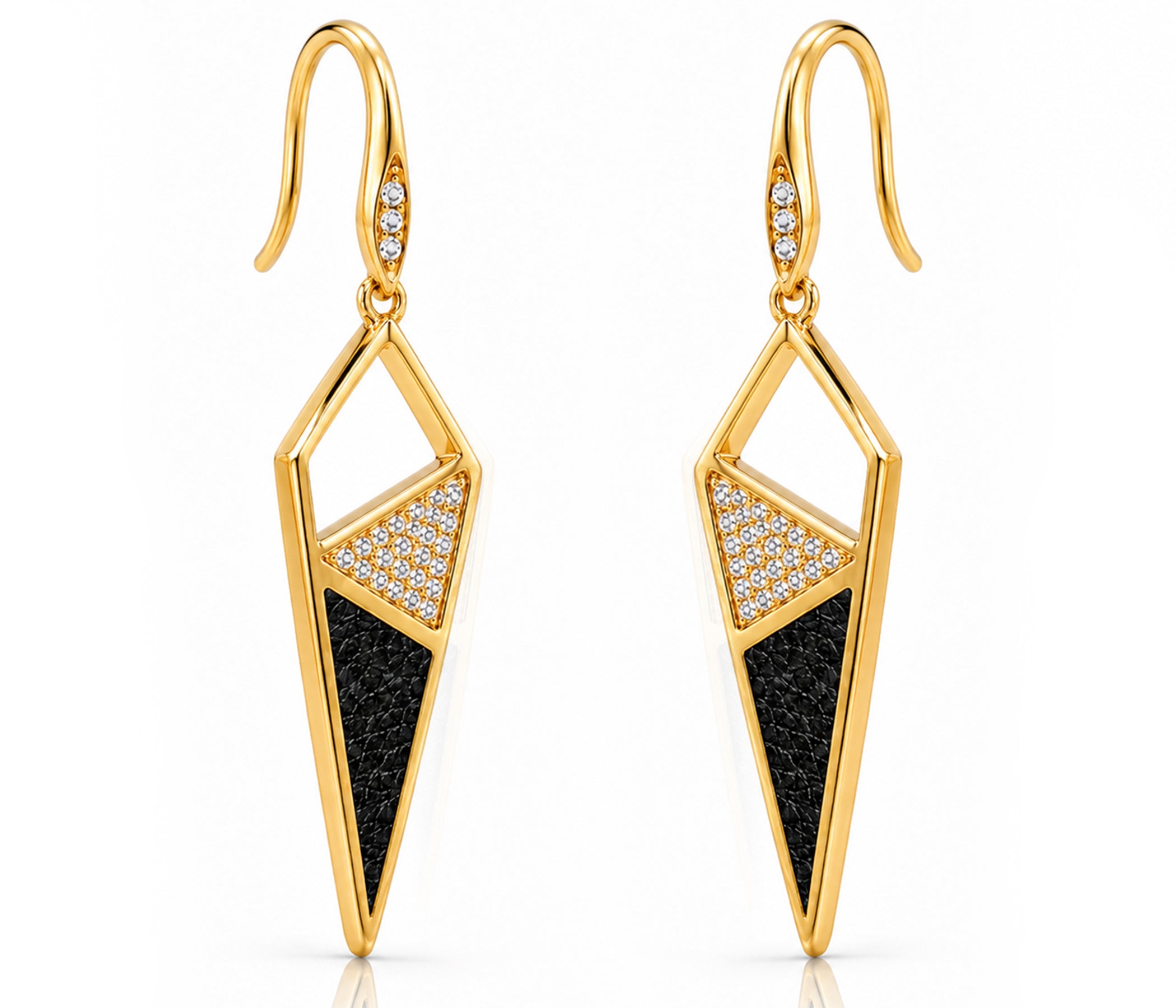 Dagger Leather Inlay Crystal Gold Earrings