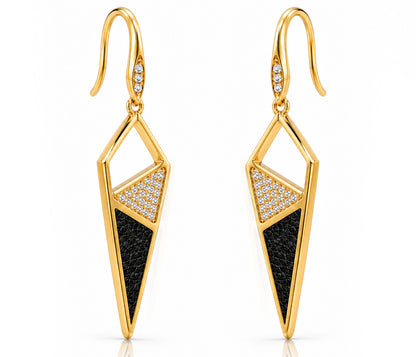 Dagger Leather Inlay Crystal Gold Earrings