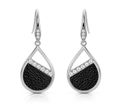 Teardrop Leather Inlay Silver Earrings