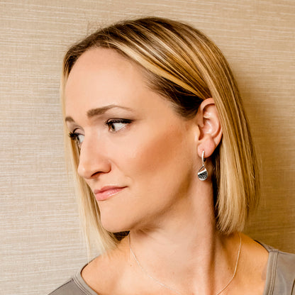 Teardrop Leather Inlay Silver Earrings