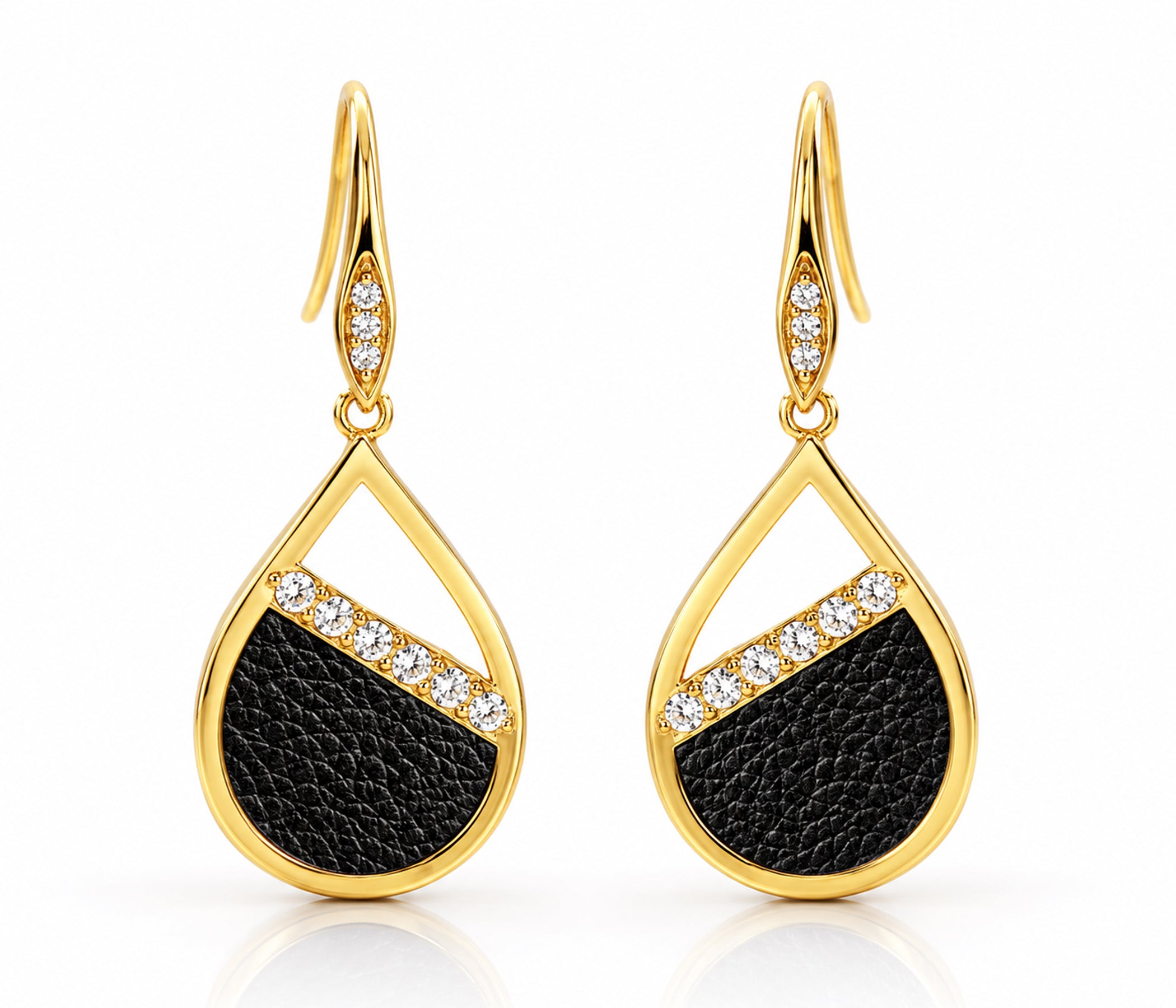 Teardrop Leather Inlay Gold Earrings