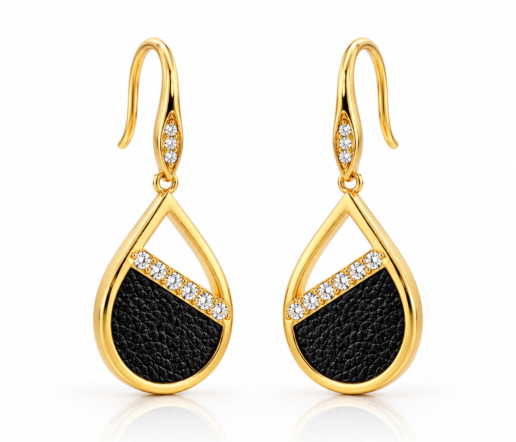 Teardrop Leather Inlay Gold Earrings
