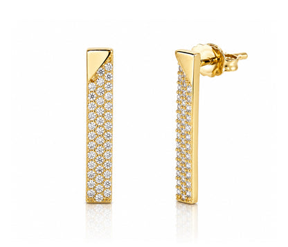 Thin Bar Crystal Gold Stud Earrings