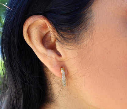 Thin Bar Crystal Gold Stud Earrings