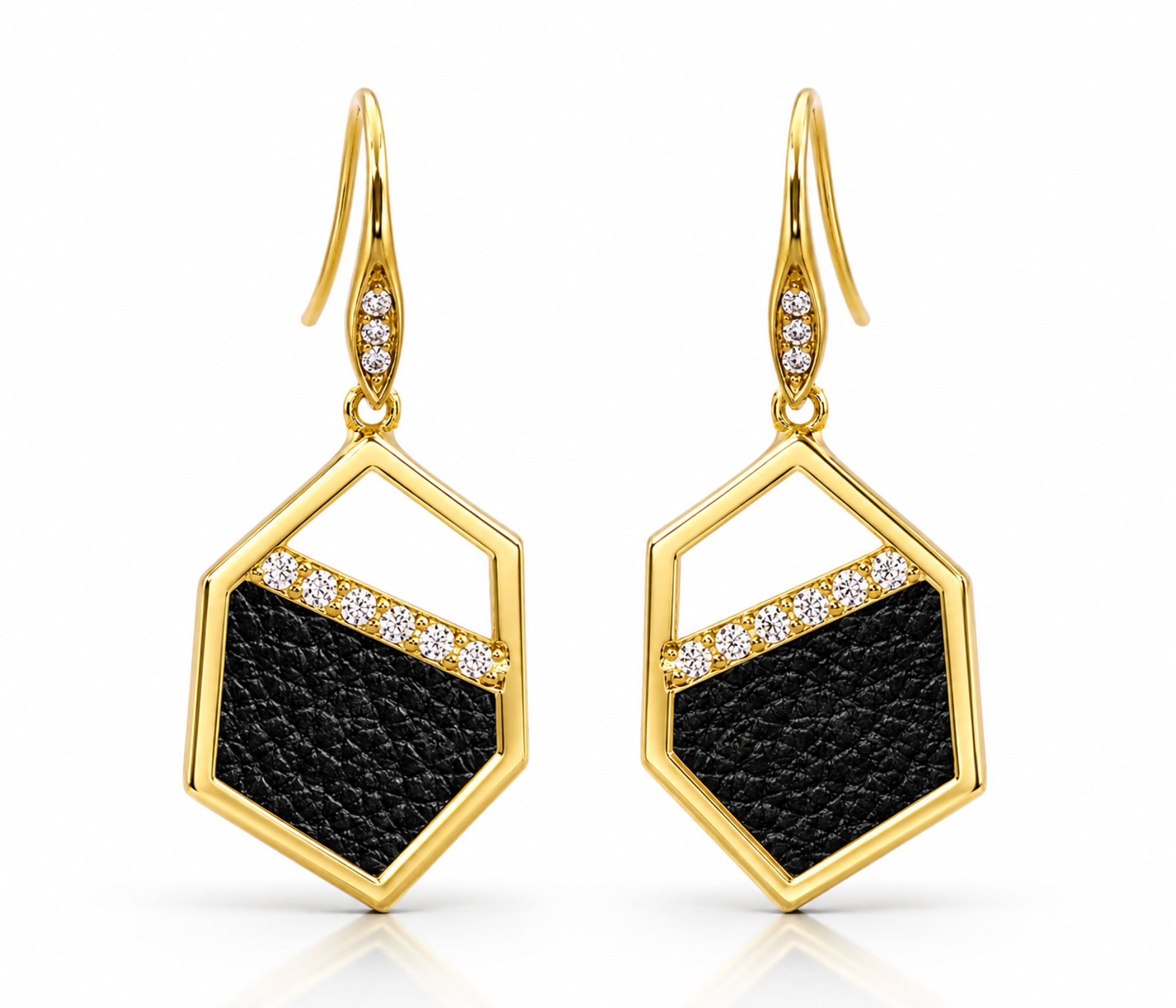 Geometric Leather Inlay Gold Earrings