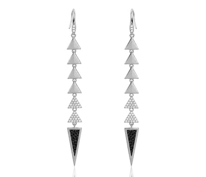 Dangling Triangle Leather Inlay Crystal Earrings