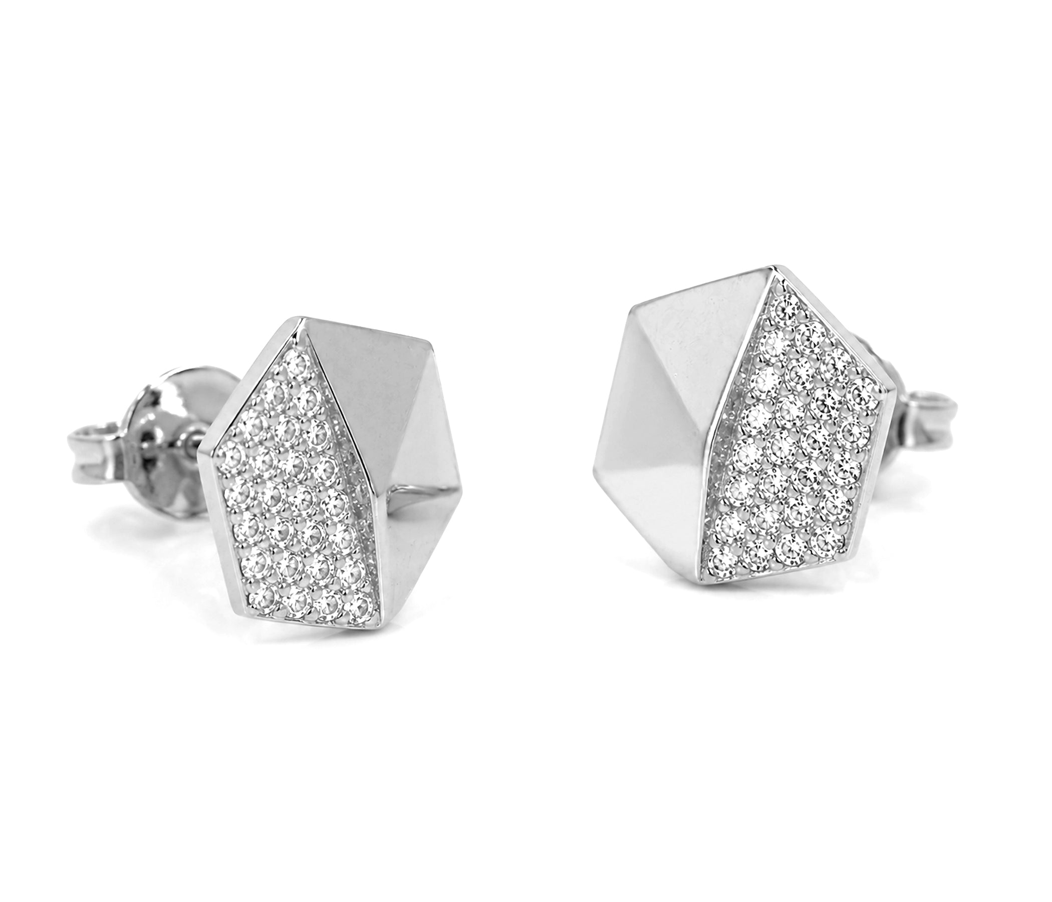 Small Hexagon Crystal Stud Silver Earrings