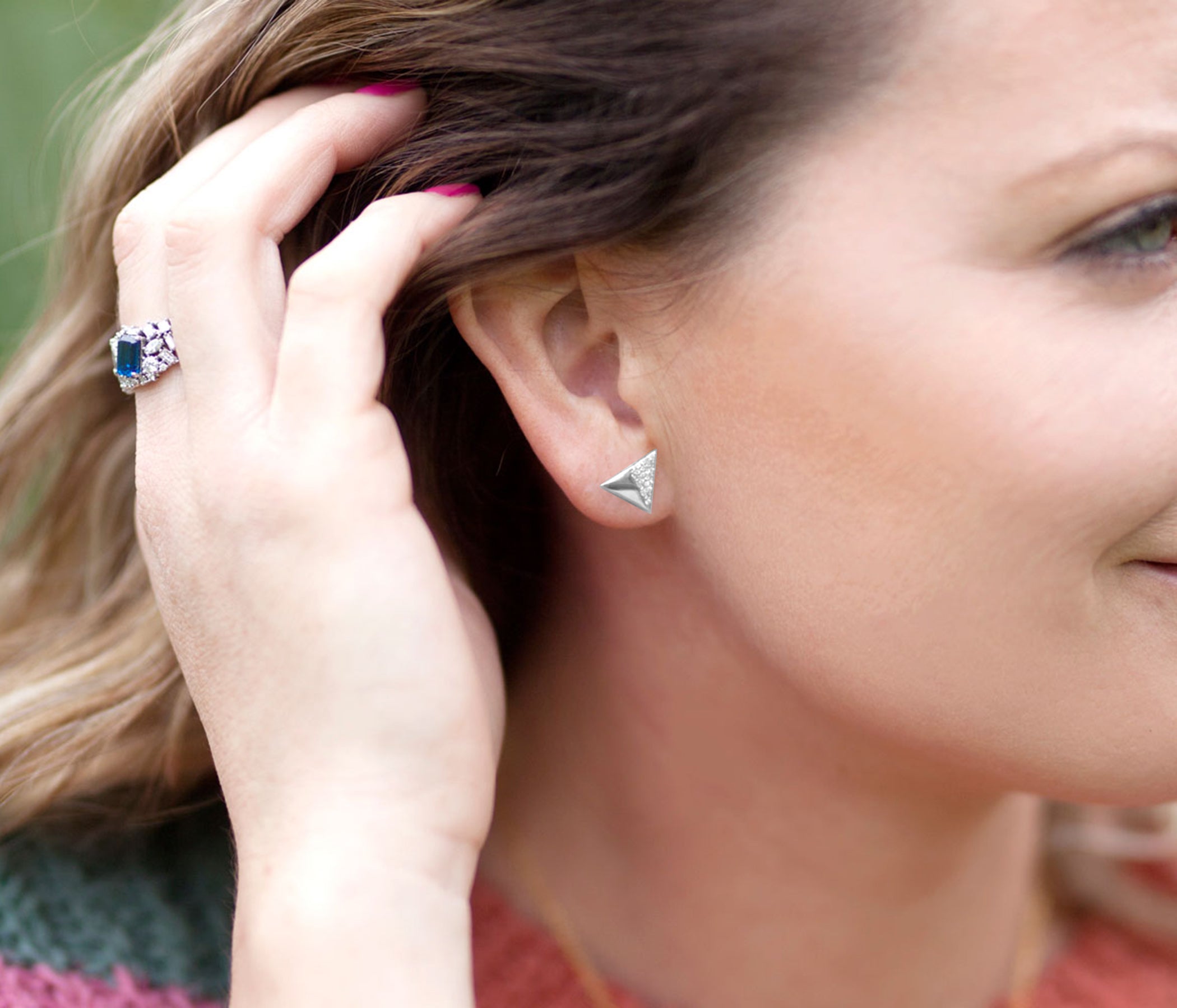 Small Triangle Crystal Stud Silver Earrings
