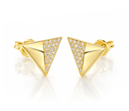 Small Triangle Crystal Gold Stud Earrings