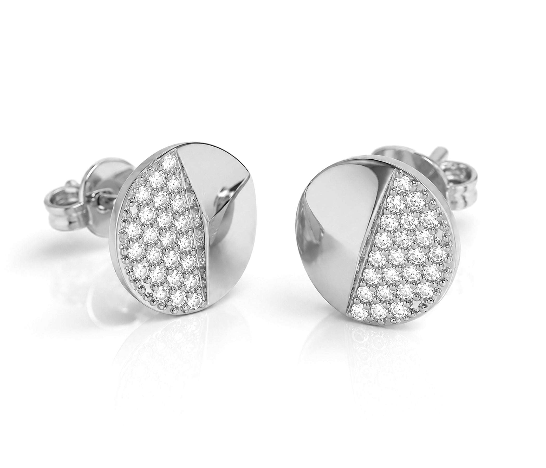 Small Round Crystal Stud Silver Earrings