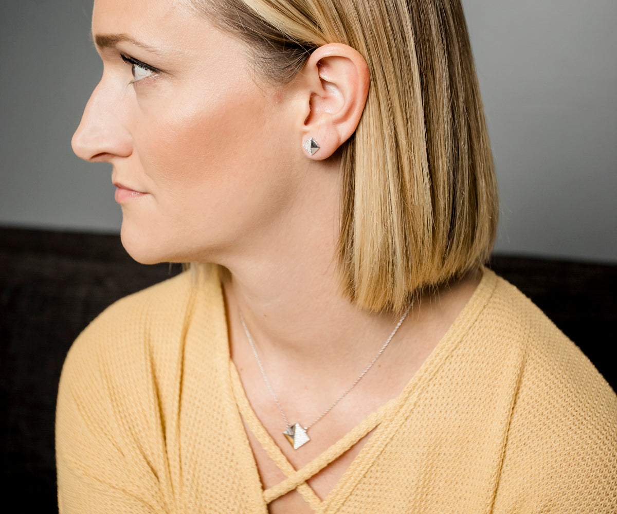 Small Round Crystal Stud Silver Earrings