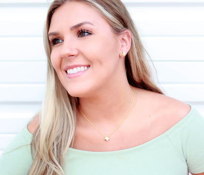 Small Square Crystal Gold Stud Earrings