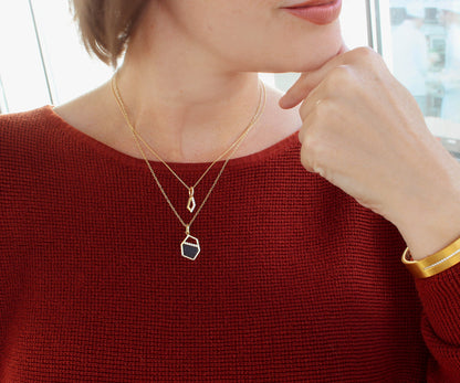 Geometric Leather Inlay Gold Necklace