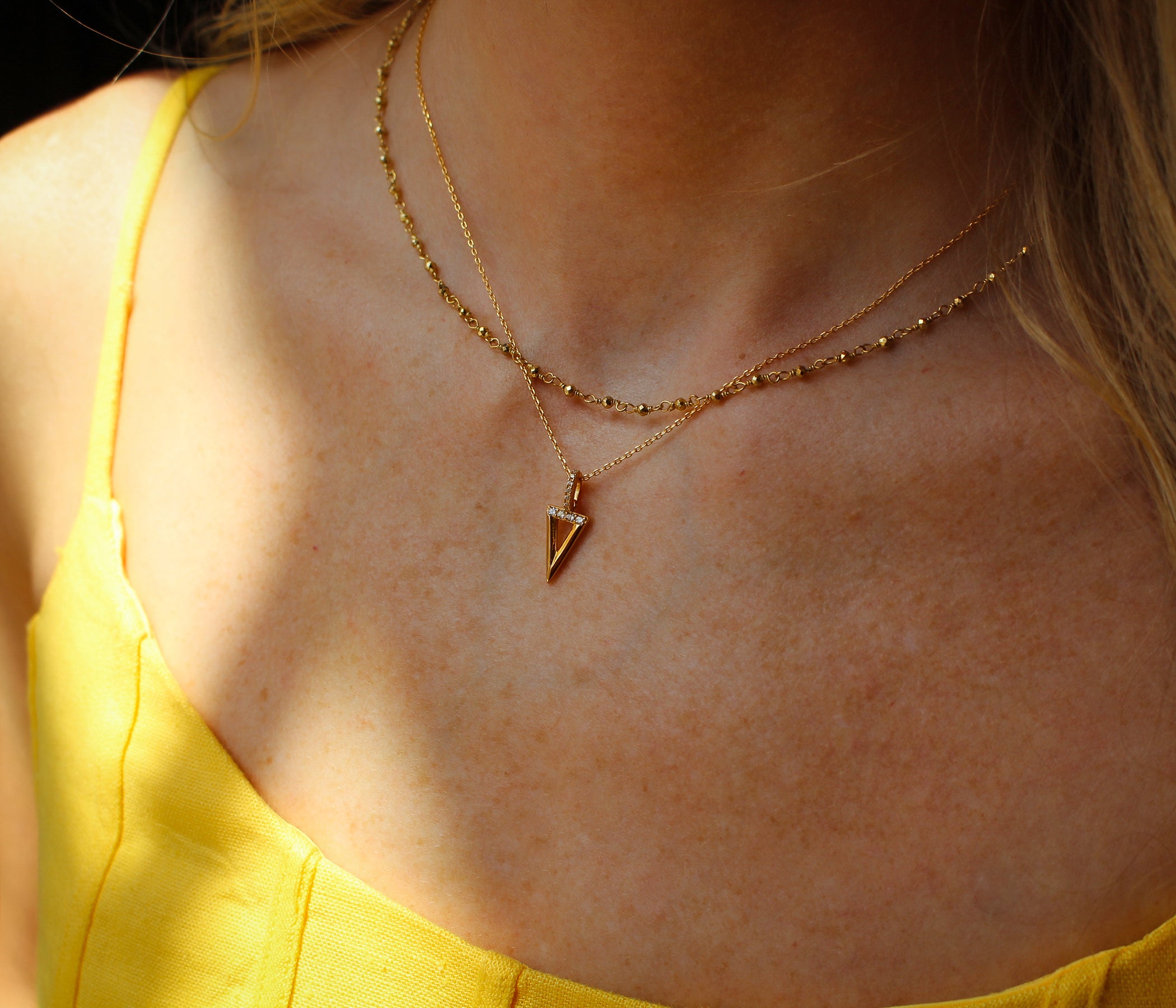 Mini Triangle Pavé Crystal Gold Necklace