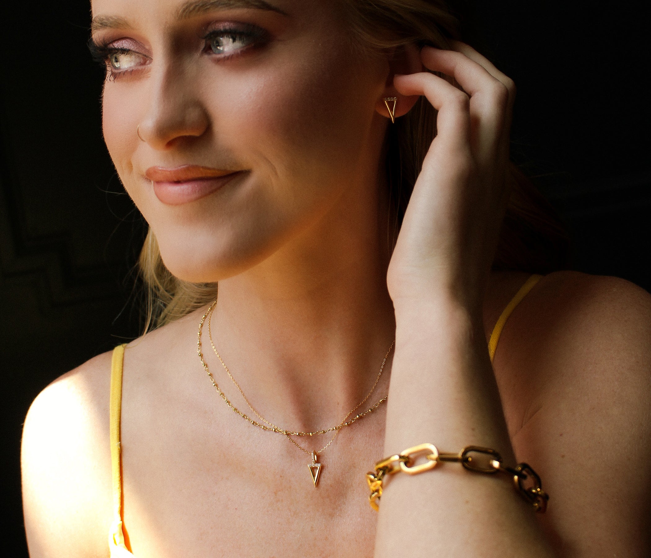 Mini Triangle Pavé Crystal Gold Necklace