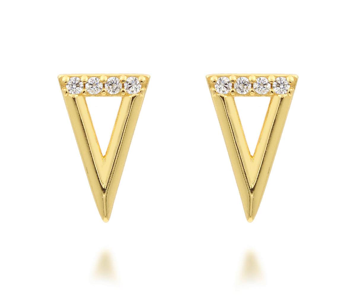 Mini Triangle Pavé Crystal Gold Earrings