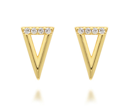 Mini Triangle Pavé Crystal Gold Earrings