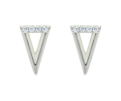 Mini Triangle Pavé Crystal Silver Earrings