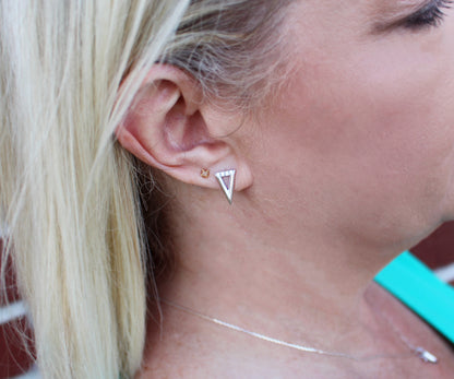 Mini Triangle Pavé Crystal Silver Earrings