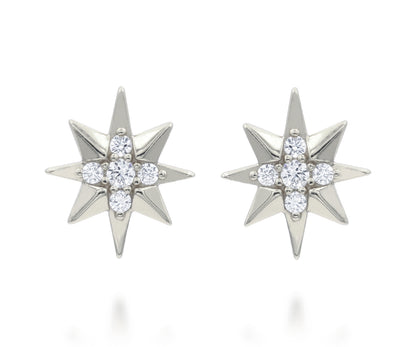 Mini Starburst Pavé Crystal Silver Earrings