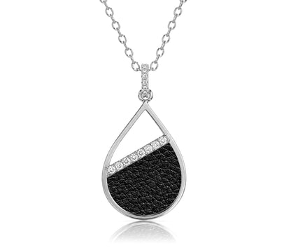 Teardrop Leather Inlay Crystal Silver Necklace