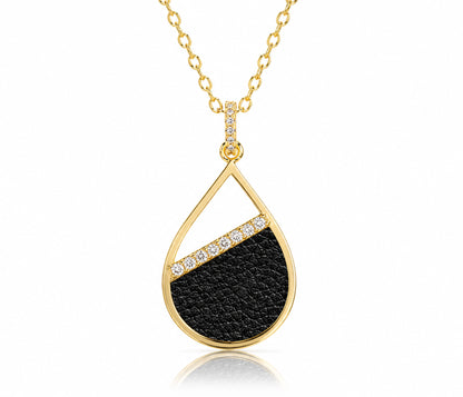 Teardrop Leather Inlay Crystal Gold Necklace