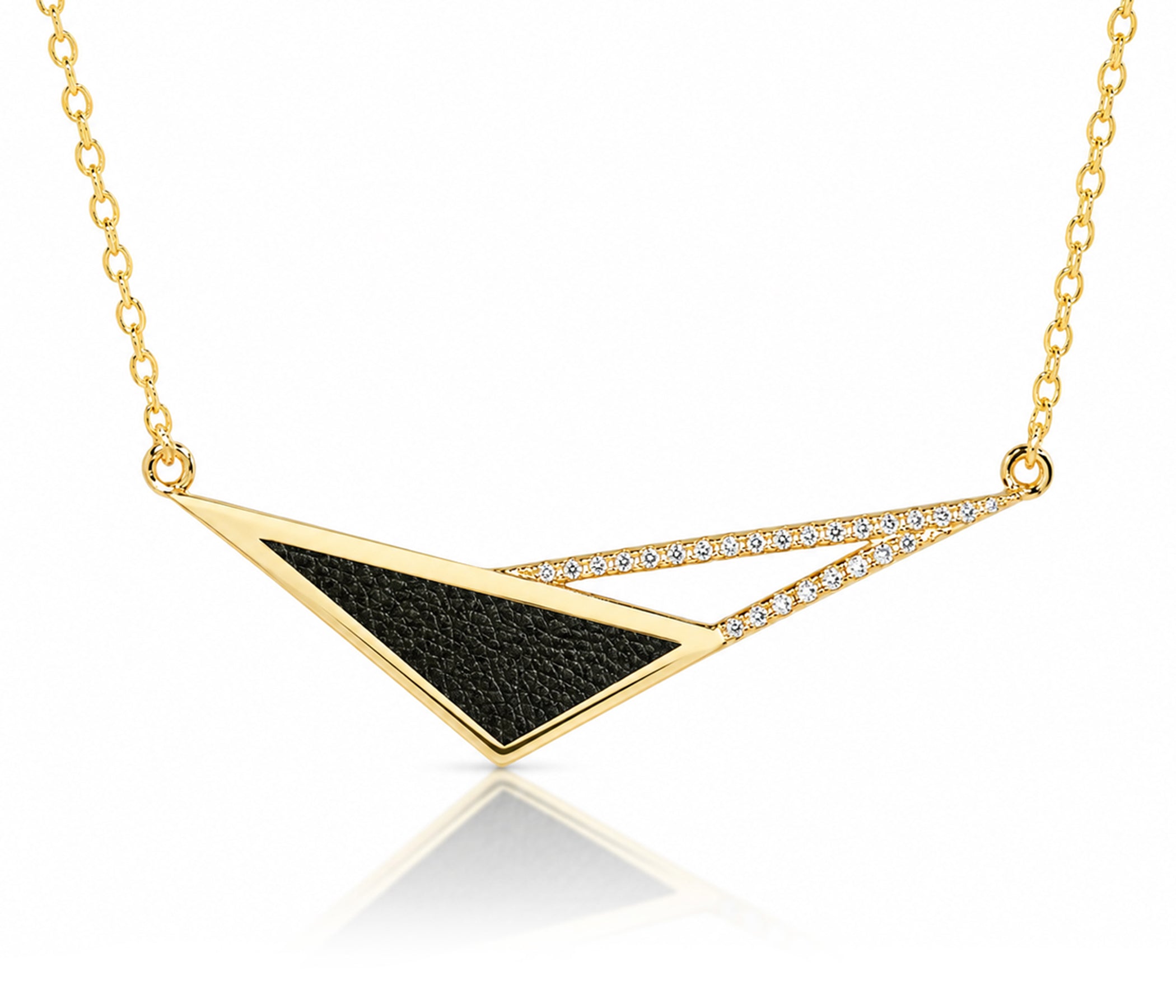 Geometric Triangle Leather Inlay Crystal Gold Necklace