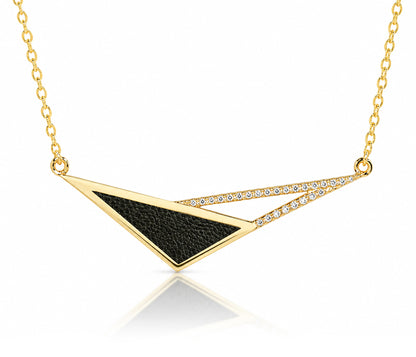Geometric Triangle Leather Inlay Crystal Gold Necklace